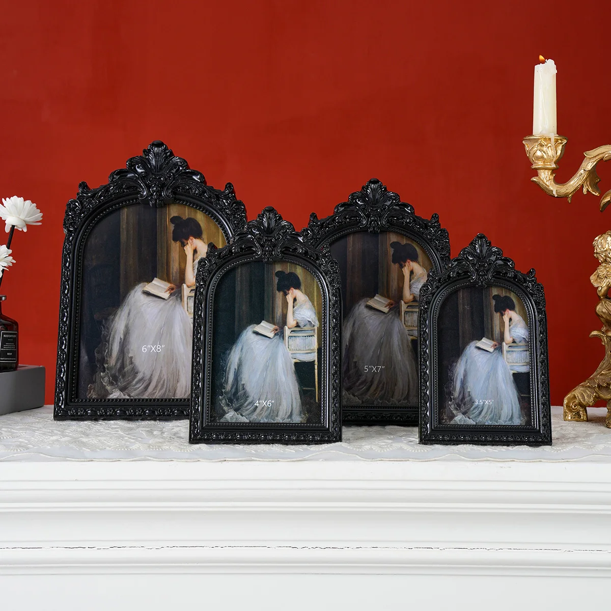 1PC, Retro Black/White Arched Lace Decorative Photo Frame, European-Style Antique Home Desktop Decoration Photo Display Frame