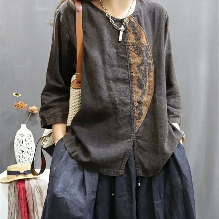 

Retro Loose Casual Long Sleeve Women's T-shirt plus Size Cover Belly Spring Summer New Style Comfortable Bottom Shirt