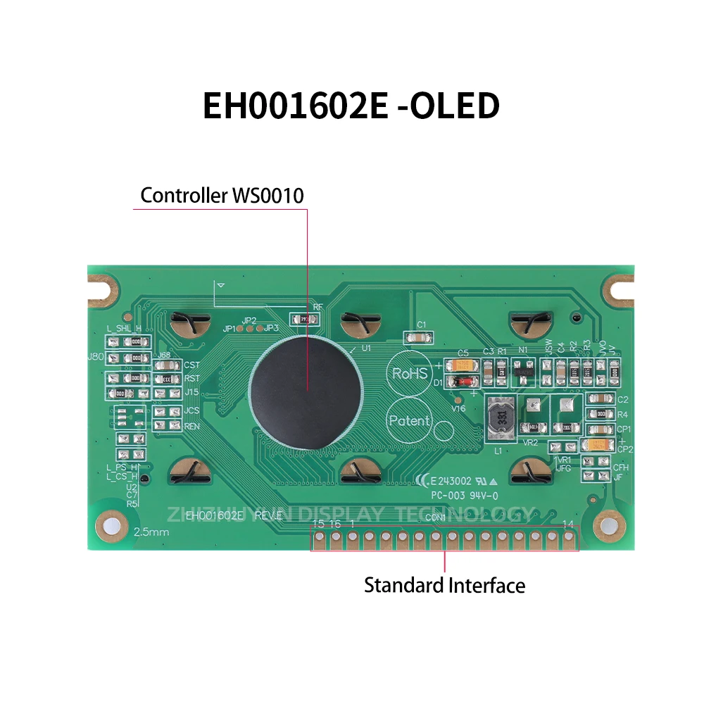 Imagem -02 - Interface Paralela Compatível com 1602 Construído em Tela Ws0010 Oled Filme Preto Letra Amarela Eh001602e 16pin