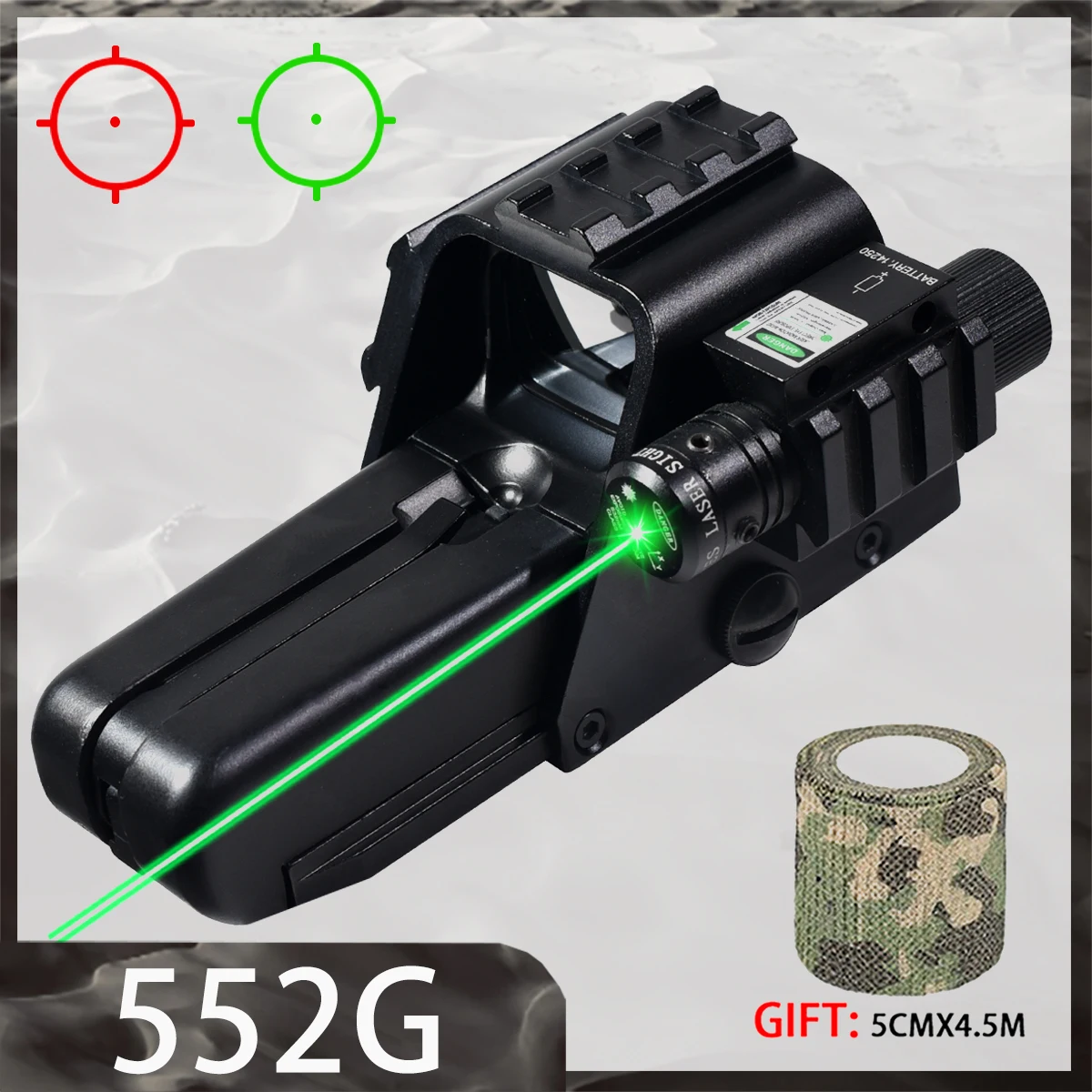 

552G Red Green Dot Sight Tactical Optics Holographic Riflescope Hunting Shooting Collimator Airsoft Scope for 20mm Rail Mount