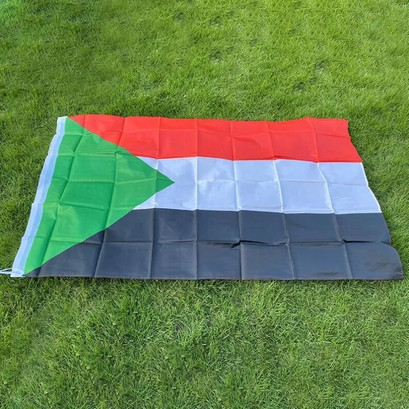 1pc Sudan National Flag, Polyester Fabric with 2 Grommets, 90x150cm, Outdoor Yard Garden Decor, Indoor Wall Hanging Decor