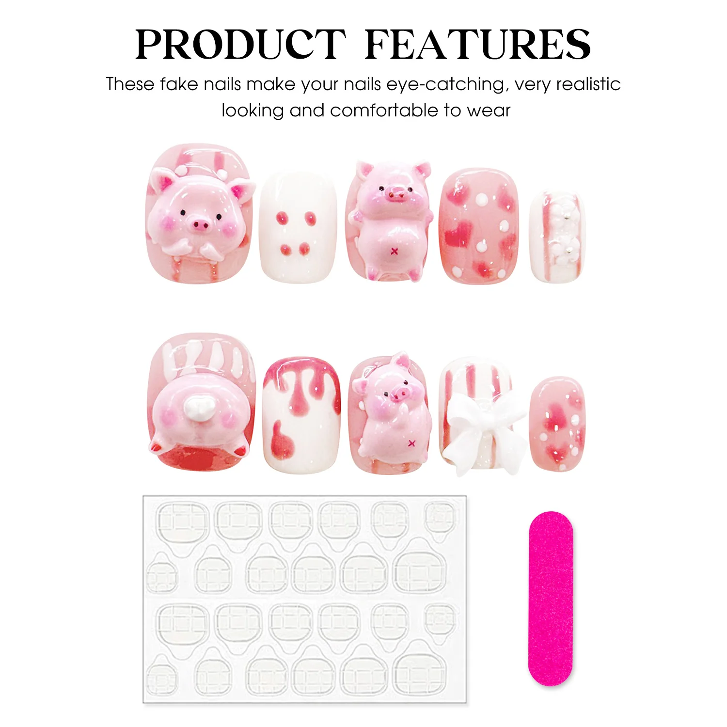 Handgemachte Presse auf Nägeln 3d rosa großes Design kurze falsche Nägel für Frauen tragen Detahcbale süße rosa gefälschte Nagels pitzen für Mädchen