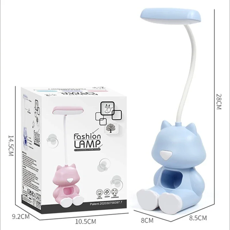 Creative Cute Cat Flexible  Study Desk Lamp with Phone Holder Bedside Color Adjust Table Lamp   Student Room