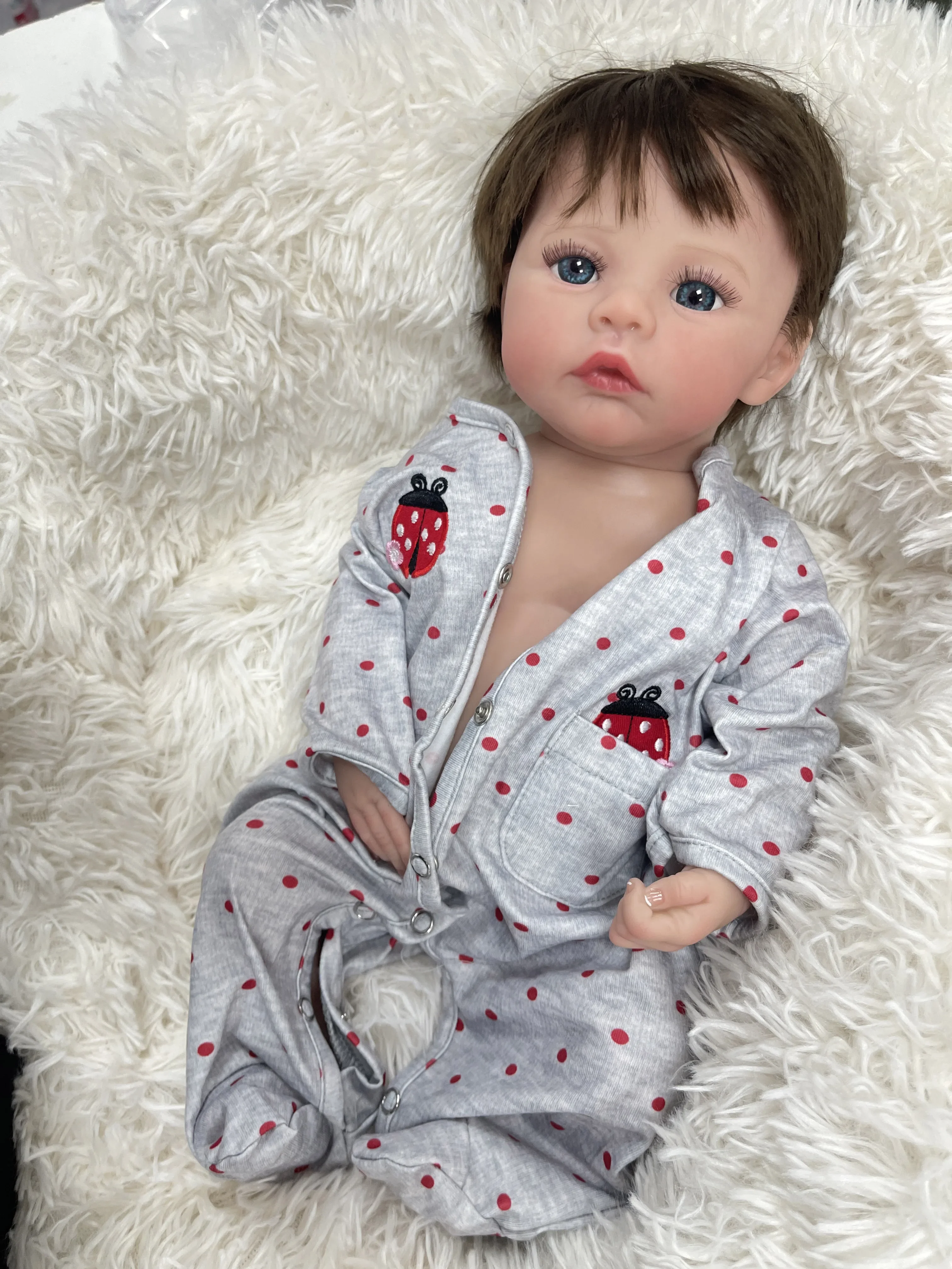 18inch Meadow Cloth Body/Full Vinyl Body Already Finished Paint Lifelike Reborn Doll with Visbile Veins Hand Rooted Hair