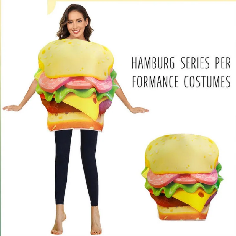

Halloween Cosplay New Printed Hamburger Cosplay Costume Stage Performance Costume Carnival Party Sponge Suit