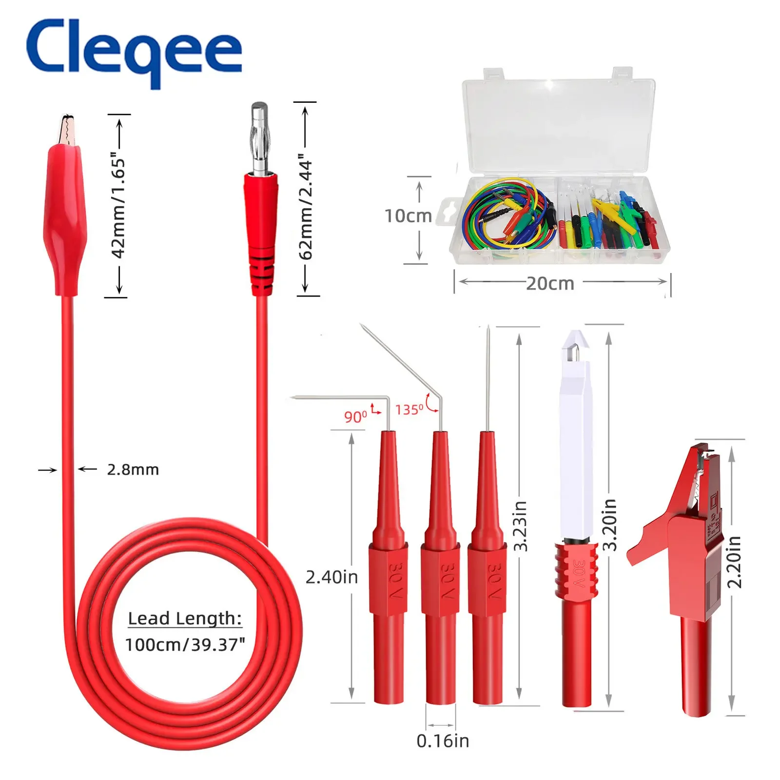 Cleqee P1920B 30PCS Back Probe Kit Multimeter Test Leads 4mm Banana Plug to Alligator Clips Wire Piercing Probe Automotive Tool