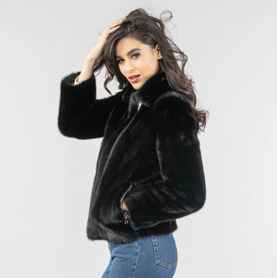 Genuine Mink Fur Coat for Women, Warm Motorcycle Jacket, Casual Fashion, Winter, New, 2024