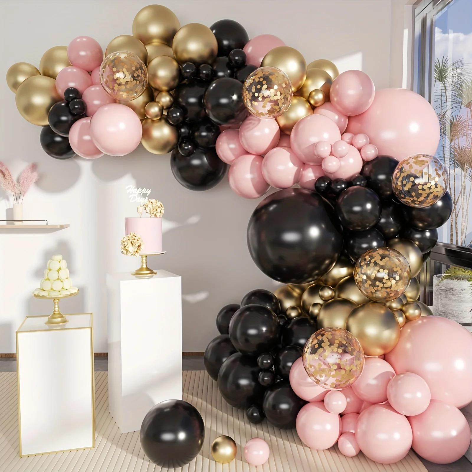 Pastel Pink Matte Black Metall - Balloon Arch Kit 评论和价格