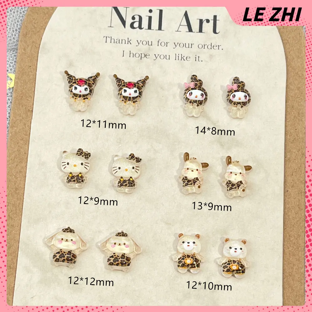 20Pcs Leopard Print Pattern Sanrio Hello Kitty Cartoon Nail Accessories Diy Nail Making Cute Mini Resin Nail Art Decoreation