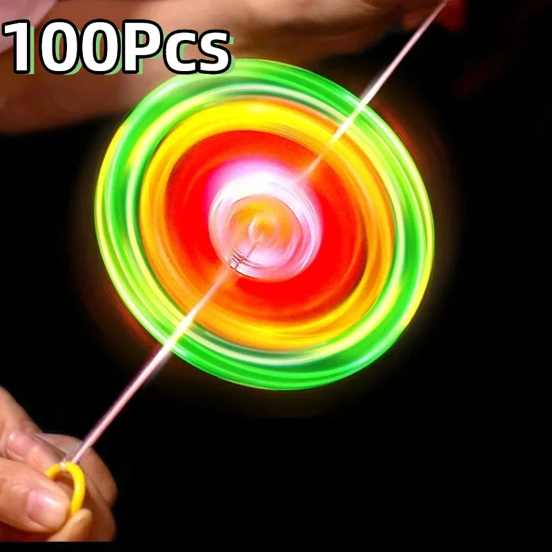 New 100Pcs Luminous Hand Pull Luminous Flashing Rope Flywheel Toy Led Light Toy Novelty Children Flywheel Flash Gyro Gift Toys