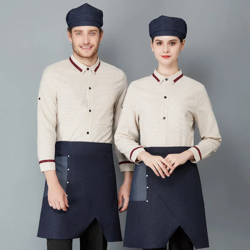

Waiter Work Uniform Long Sleeve Western Restaurant Cafe Fast Food Shop Dessert Cake Bakery Autumn Winter Shirt for Women