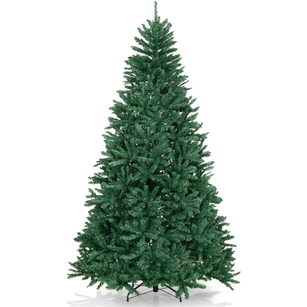 Artificial Douglas Christmas Tree, Unlit Hinged Xmas Full Tree with 2254 Branch Tips, Foldable Metal Base, Easy Assembly