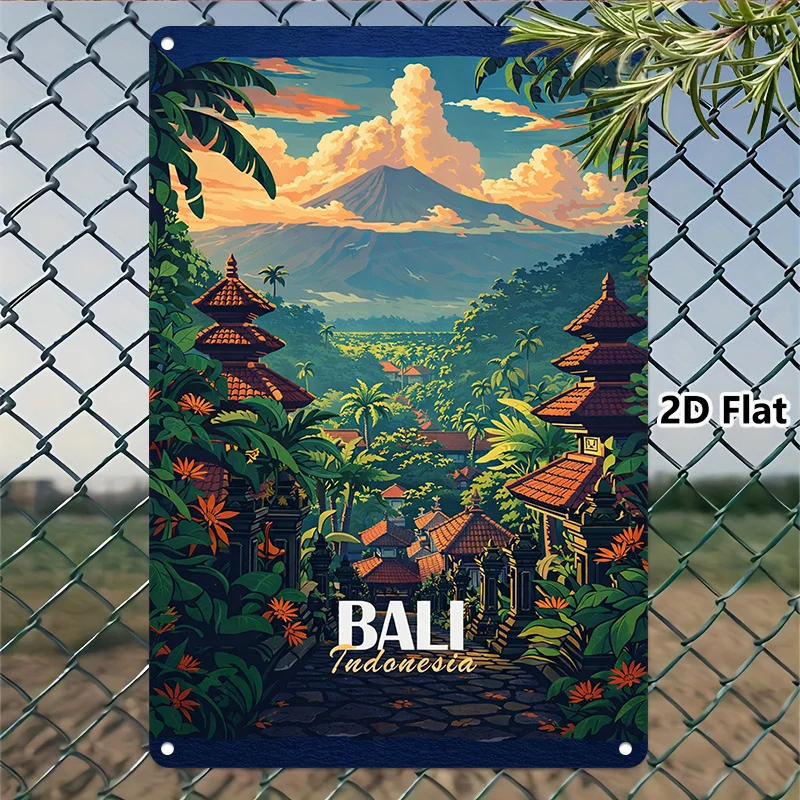 2D Flat, 1pc Bali Indonesia Tinplate Painting Wall Art for Living Room Bedroom Hallway Kitchen Decoration Gift for Him or Her Ho