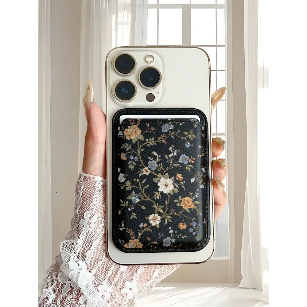 

Luxury Fashionable Exquisite Flowers Pattern Artificial PU Leather Magnetic Card Holder For IPhone 17/17Pro Max /17 Pro/17 Air/16e/16/15/14/13/12/11Pro Max Faux PU Leather Wallet Attachment,Holds 1-2 Cards,Equipped With Built In Security Pocket.