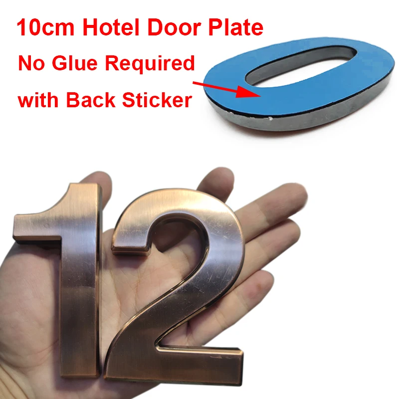 10cm Bronze Digital Hotel Door Number Plate for Hotel Room Number Electroplated Wire Drawing Spot Adhesive Backing