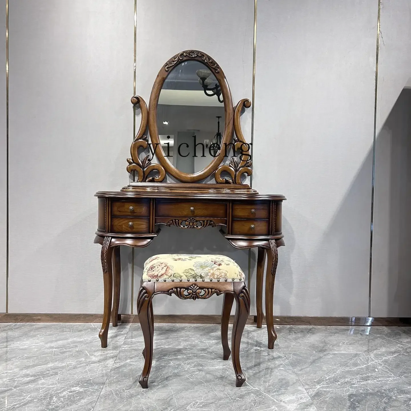 Dressing Table Solid Wood Bedroom Small Apartment Vintage Makeup Mirror