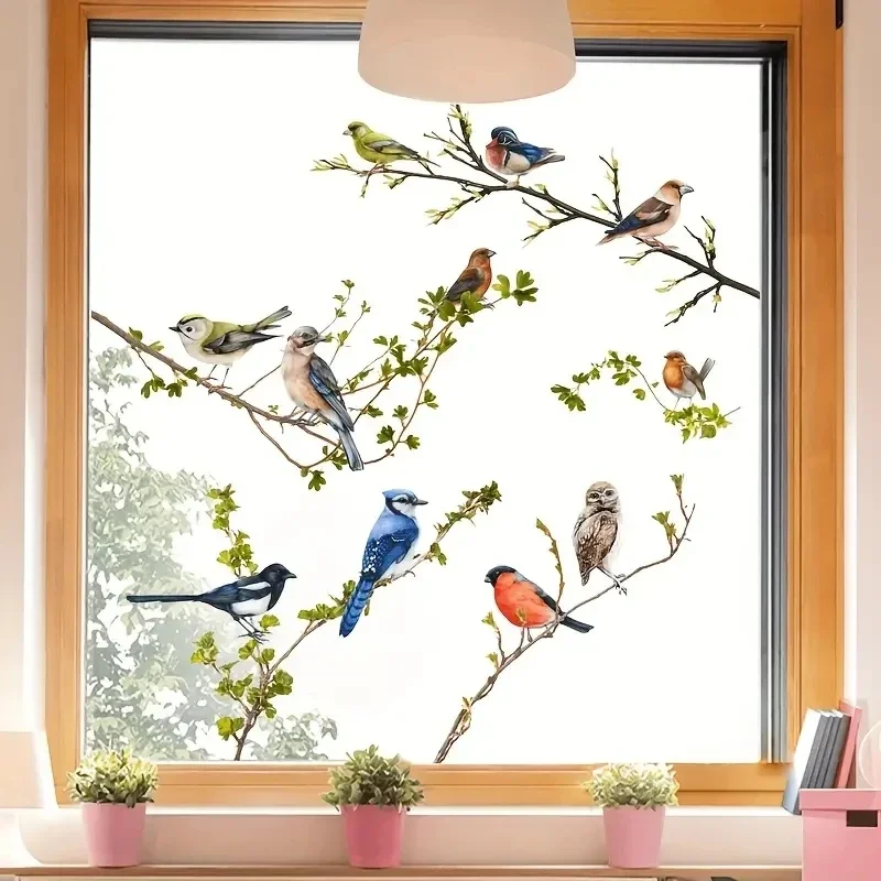 Beautiful Home Office Decor: Double sided Window Sticker with Branches & Birds - Reusable, Removable & No Glue Needed!