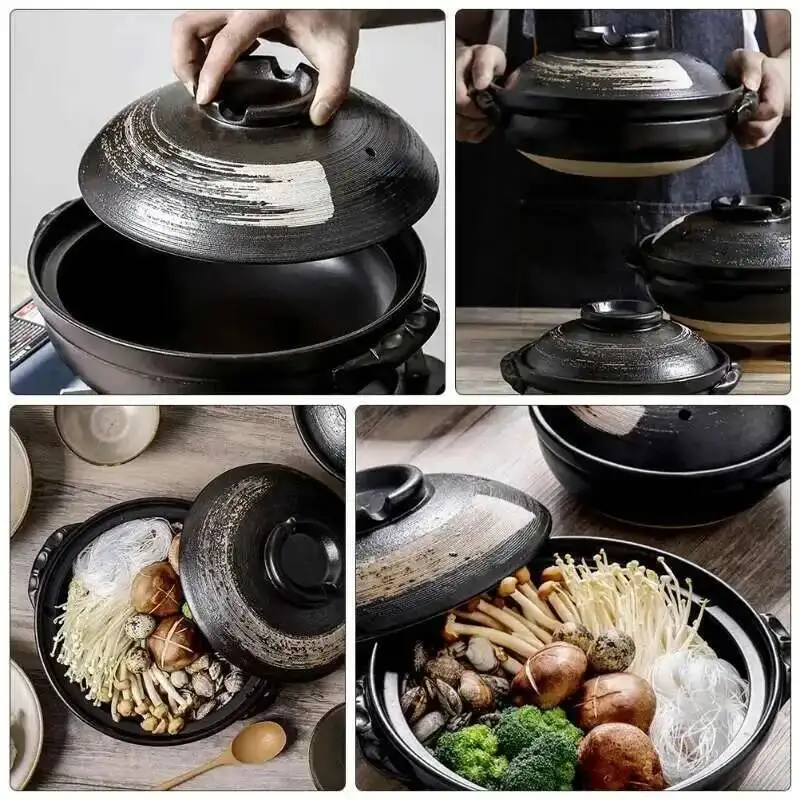 0.9L Ceramic Clay Pot Cooking Casserole Japanese Stew Soup Pot With Lid Earthenware Hot Pot Stockpot Dish Pan Cookware Stock Pot