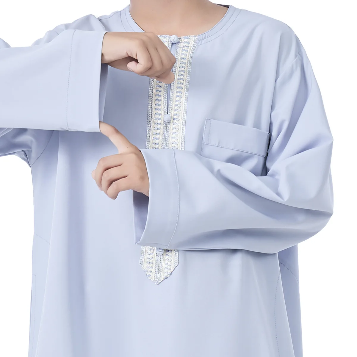 Boys' Traditional Islamic Thobe - Dubai Style Long Robe with Decorative Placket, 4 Colors, Kids Ethnic Wear