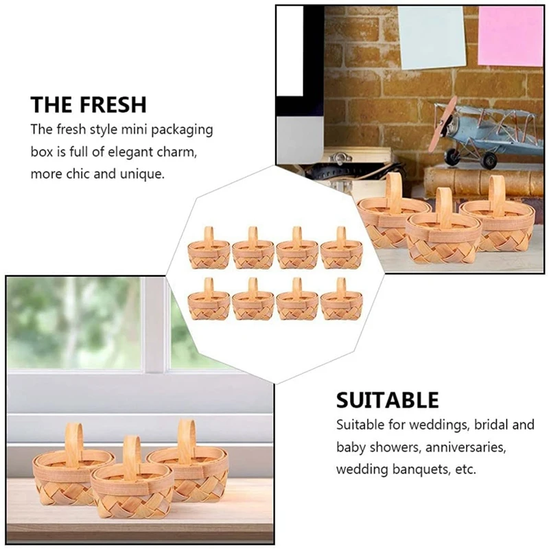 8PCS Mini Woven Baskets With Handles For Party Favors Crafts Decor Photo Prop