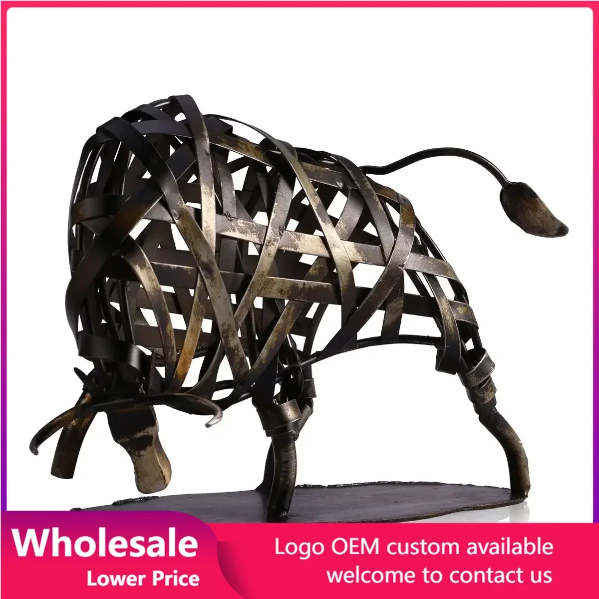 Iron braided cow handmade art statue sculpture braided horse living room home decoration crafts retro ornament gift