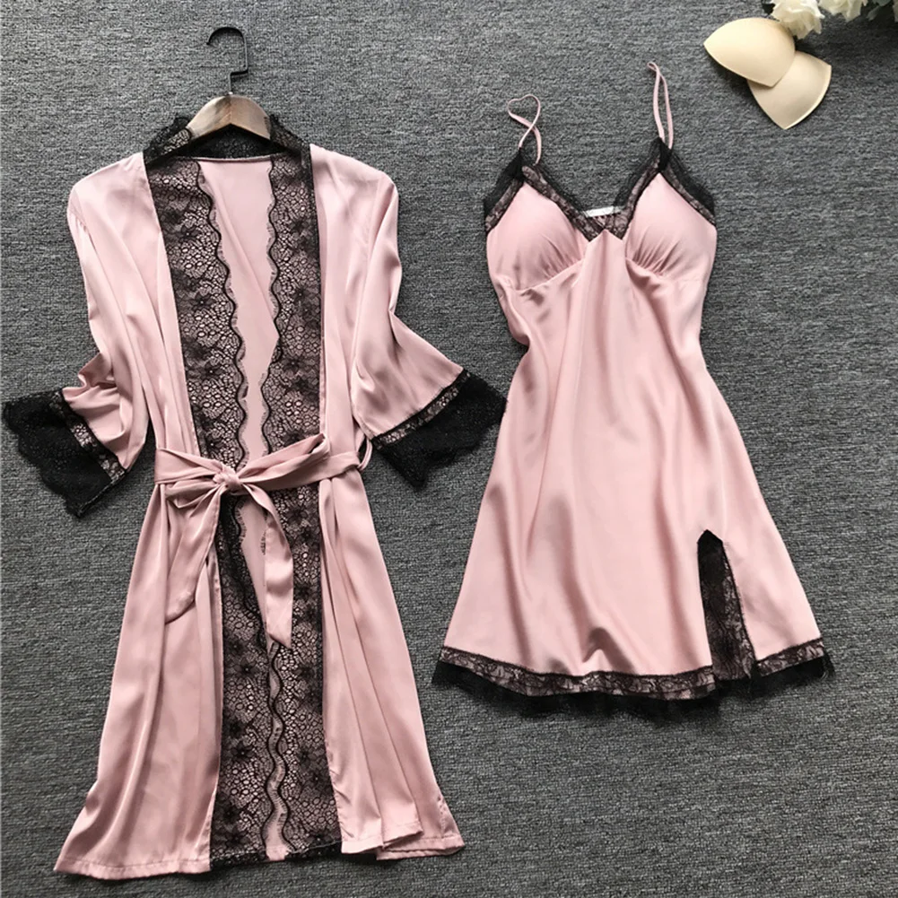 

4PCS Sleepwear Lace Pajamas Silk Sexy Pajamas For Women Top Shorts Set Sleepwear Soft Clothes Lace Pajamas Underwear Lingerie