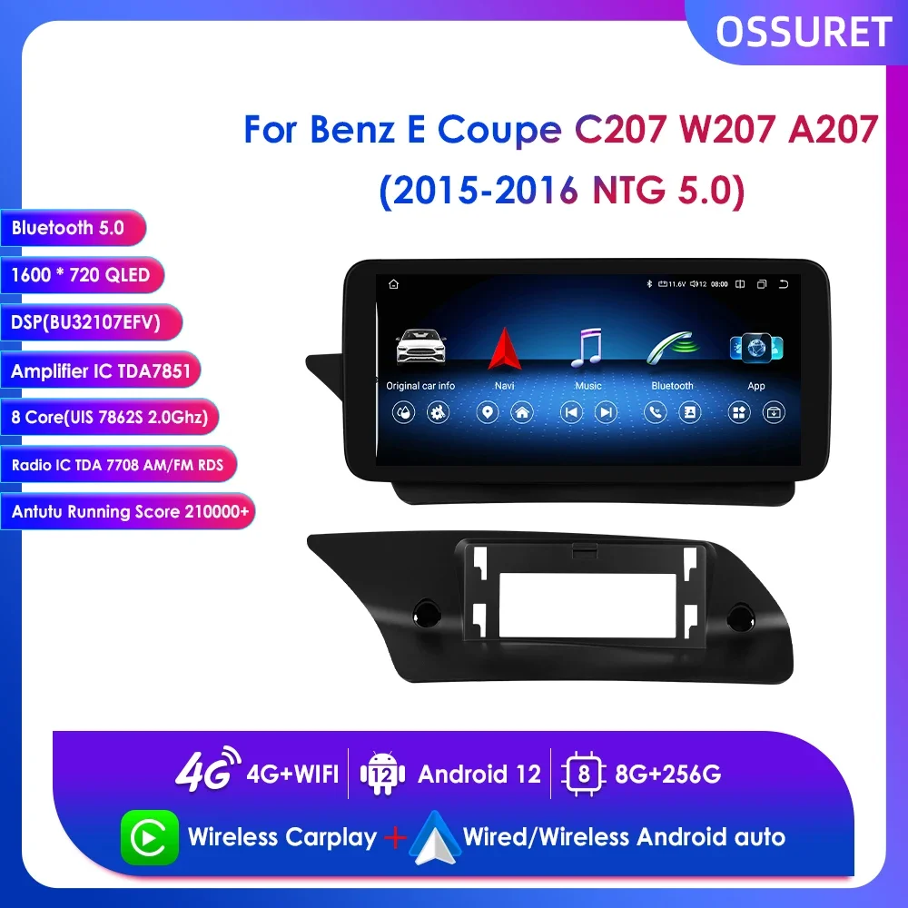 Wireless Carplay Android 13 for Mercedes Benz E-Class 2-door C207 W207 A207 2015 2016 NTG 5.0 Multimedia 10.25