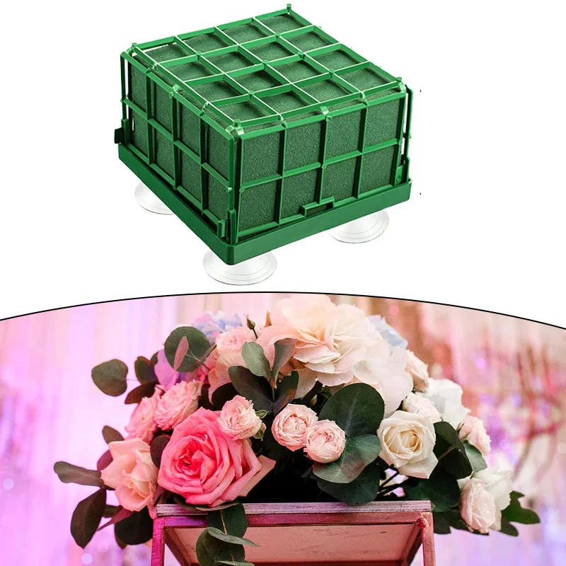 1/2/4PCS Square Floral Foam Cage Flower Holder With Sucker Floral Foam Bricks For Wedding Table Centerpiece Floral Arrangement