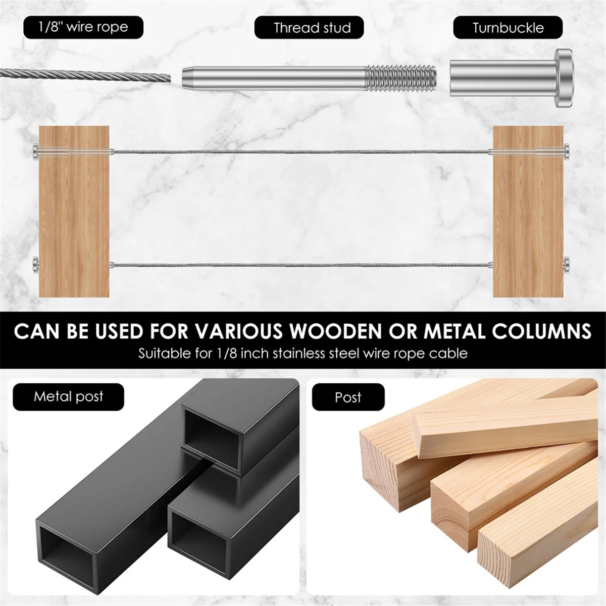 A56XQ 10Pcs Invisible Cable Railing Kit, Swage Stud End for Cable Railing, Swage Tensioner Cable Railing System for Wood