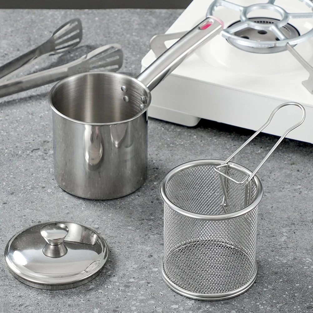 

1Set Stainless Steel Deep Fryer Pot Small Fryer for Home Use Deep Frying Cooking Soup Boiling Milk Heating Portable Kitchen