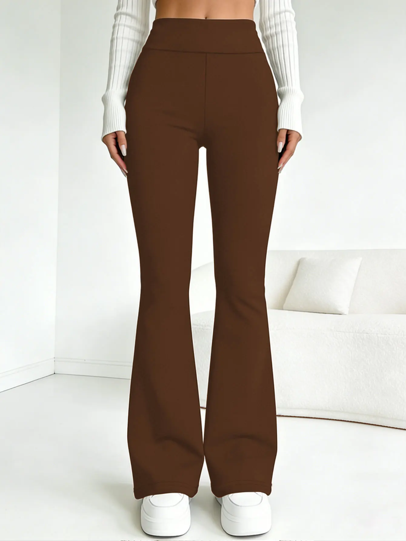 

Brown High Waist Wide Leg Yoga Pants, Elastic Breathable Casual Trousers, Women's All-match Commute Streetwear for Spring Summer