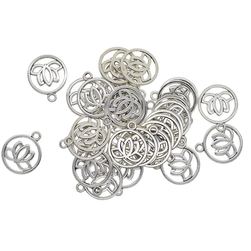 Charm Necklaces Pendant Retro Tibetan Lotus Yoga Tree Pose Hollow Round Alloy for DIY Jewelry Making and Crafts