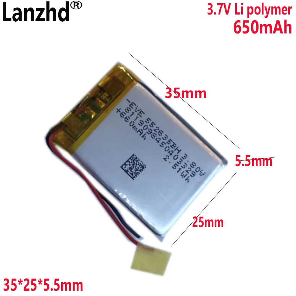 

552535 polymer lithium battery 650mAh 3.8V For smart wearable medical device player battery