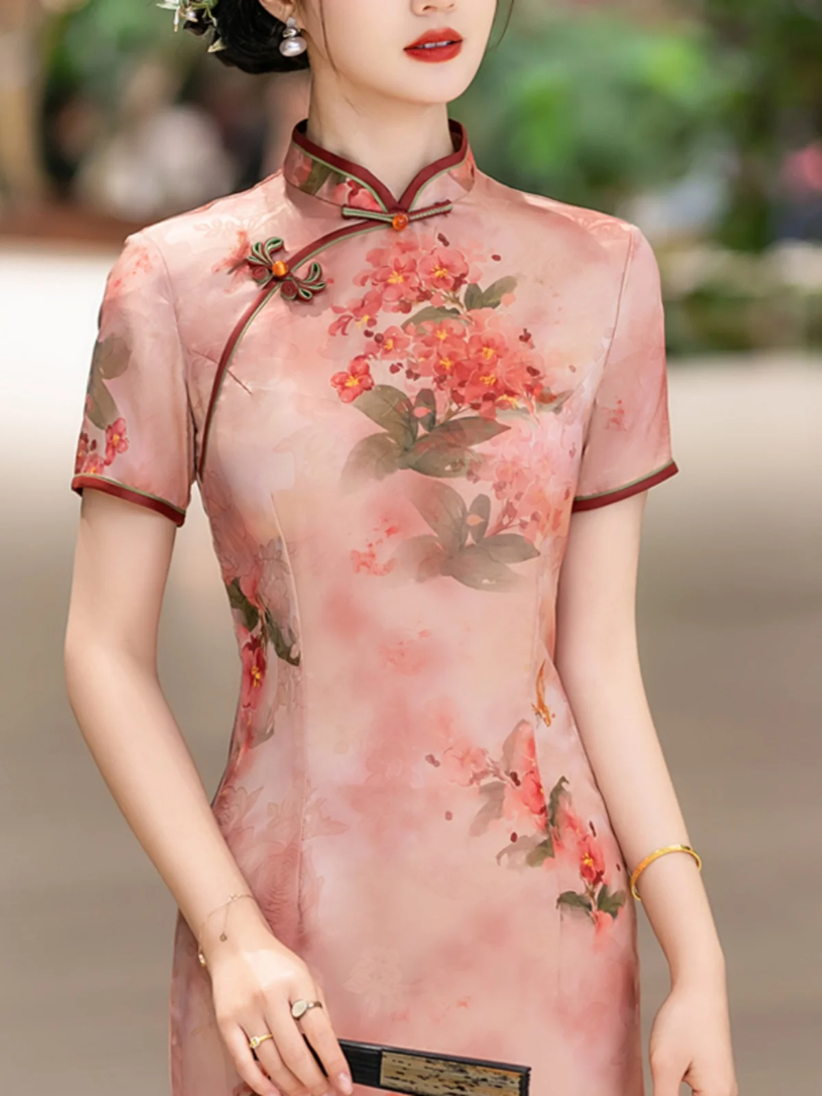 

Ele New Chinese Sle ort Sve Retro Skirt Breathable Daily Wear Low Slit Midi Dr for Modern Women