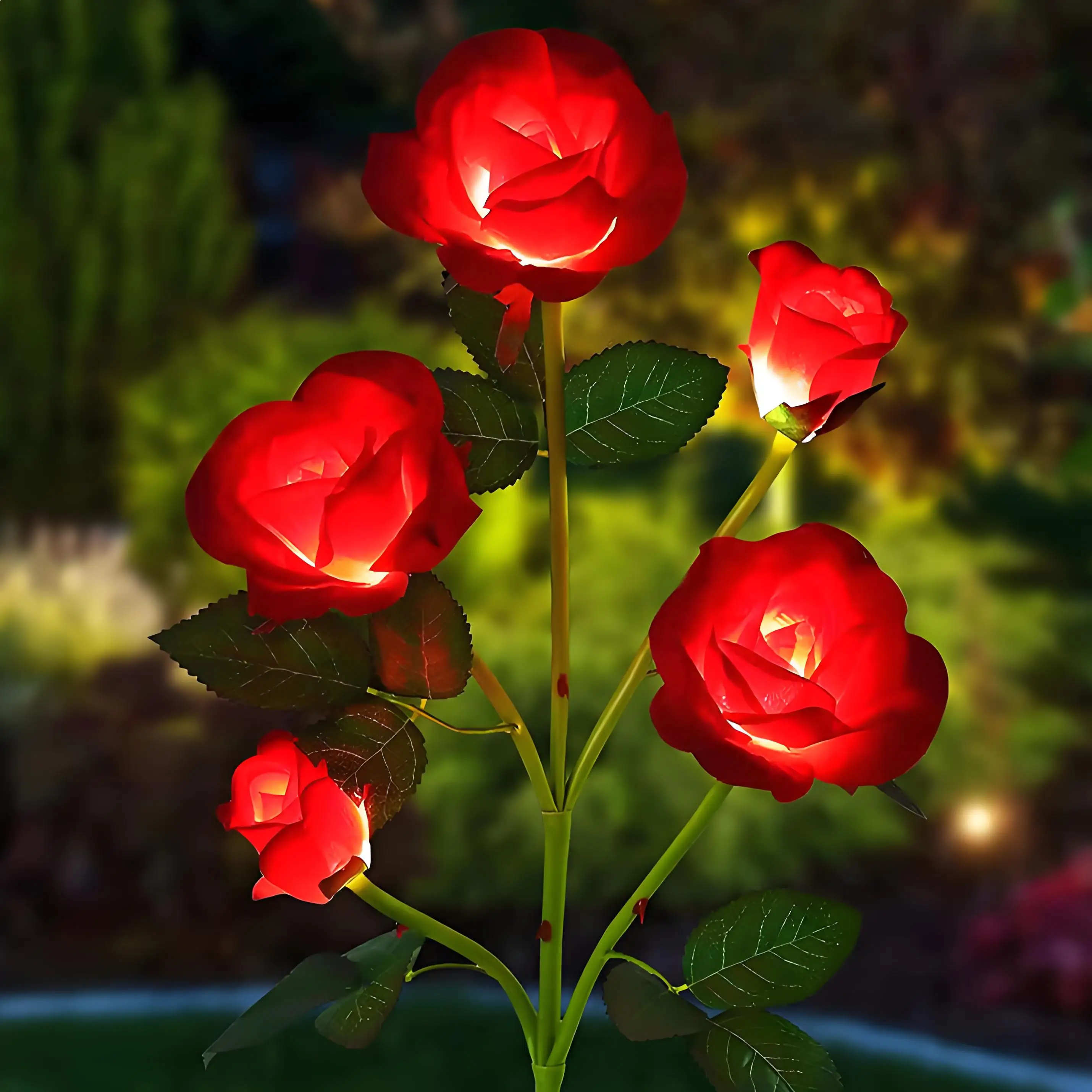 

Outdoor Solar Led Artificial Flower Lights Garden Lawn Lights Ground-Insertable Lights 5-Head Solar Rose Flower Lights
