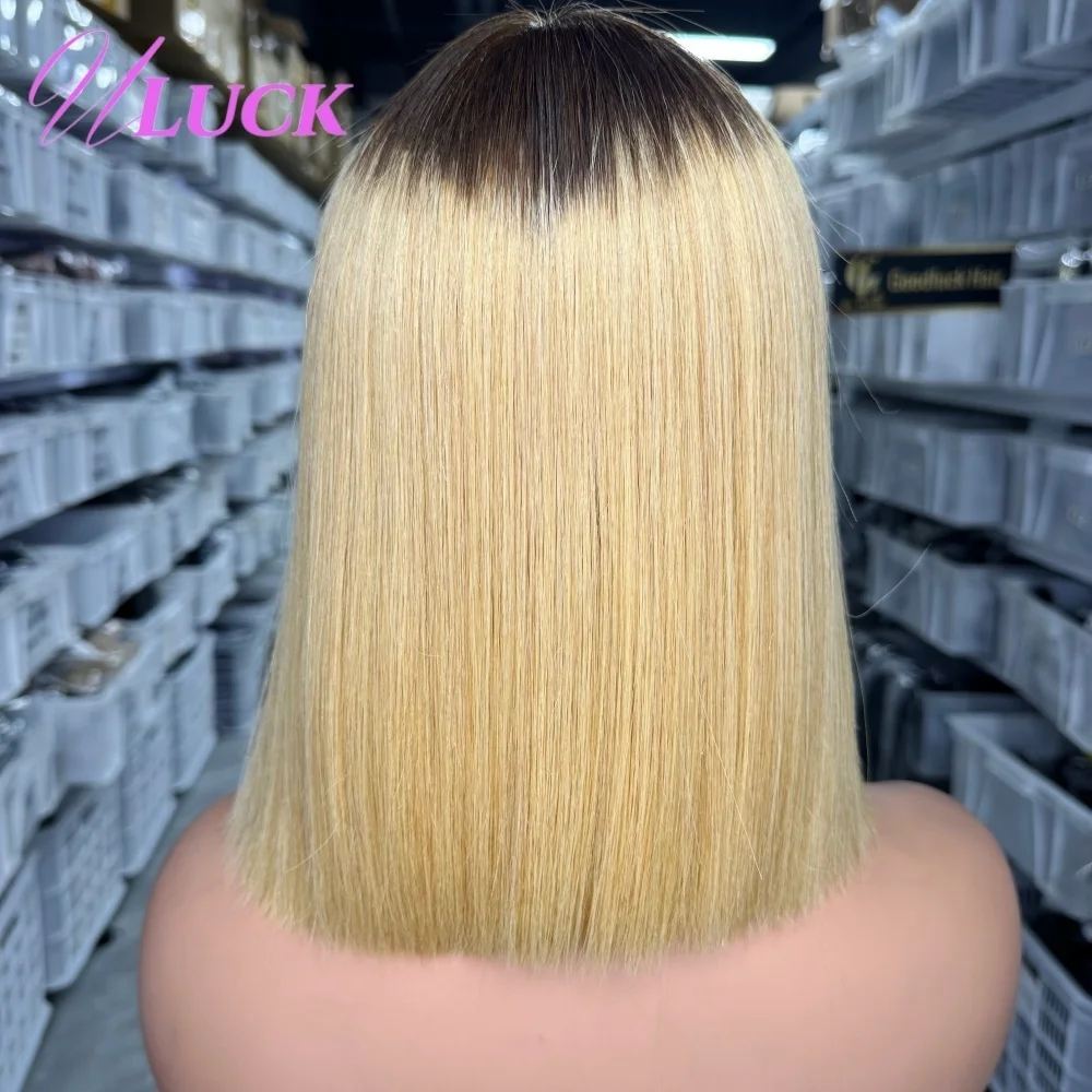 Parrucche Bob diritte doppie disegnate Uluck Parrucche per capelli umani di colore biondo Ombre 300 Densità 2x6 Parrucca frontale in pizzo pronta da indossare per le donne