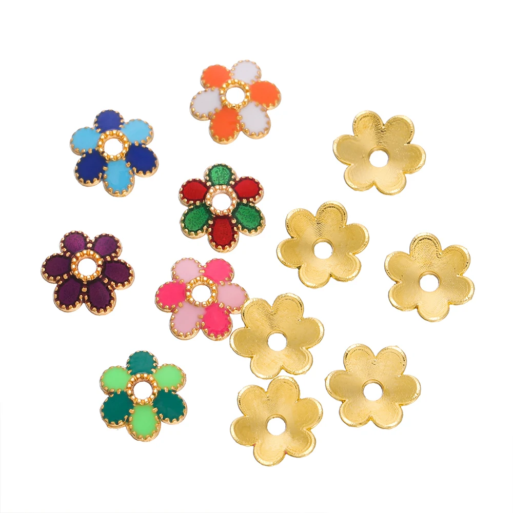 

30pcs 8mm Double Color Enamel Flower Bead End Caps Spacer Beads for Jewelry Making Needlework Spacer Bead Caps DIY Accessories