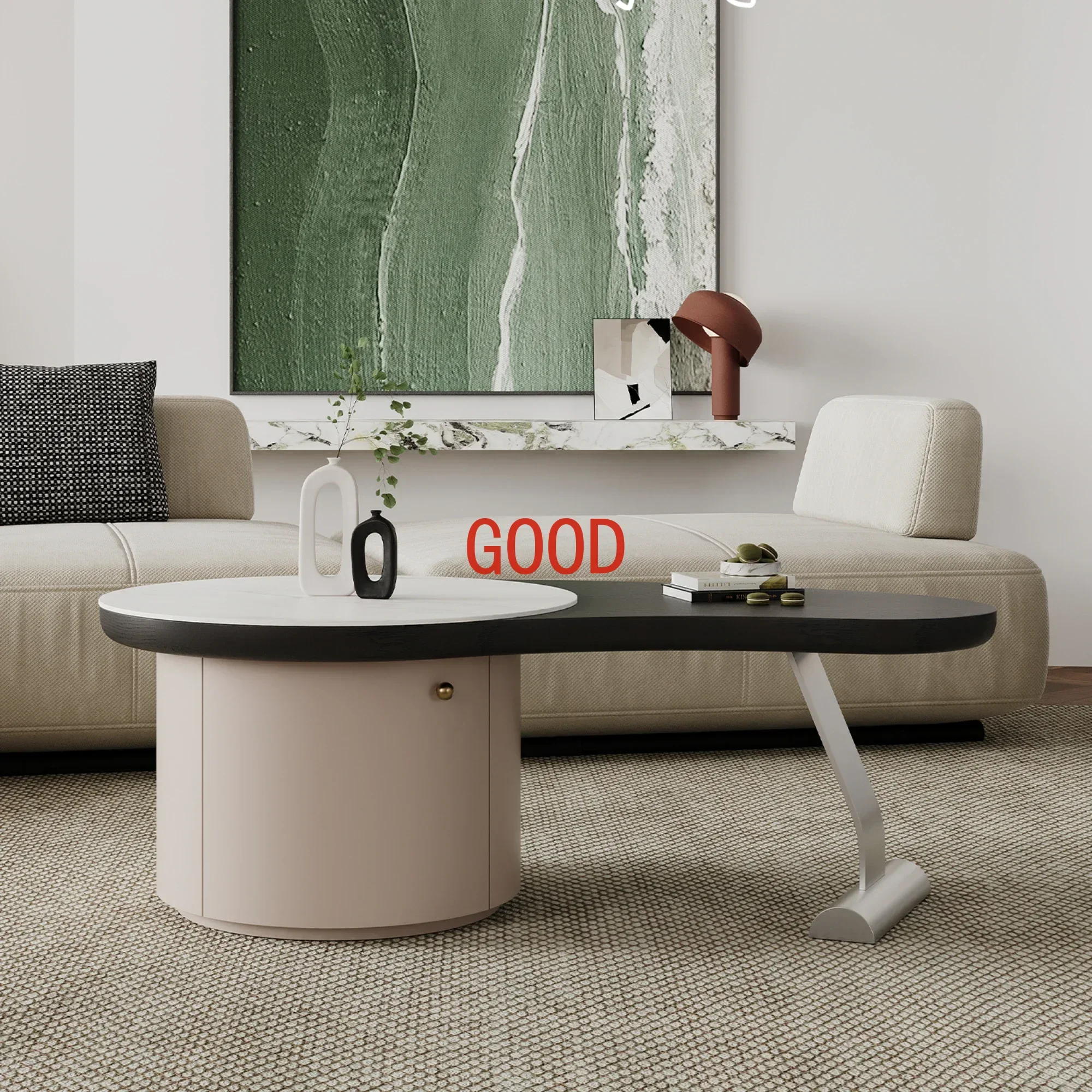 

Stone Plate Coffee Table Special-Shaped Small Apartment High-Grade Stainless Steel Living Room Snail Tea Table Method