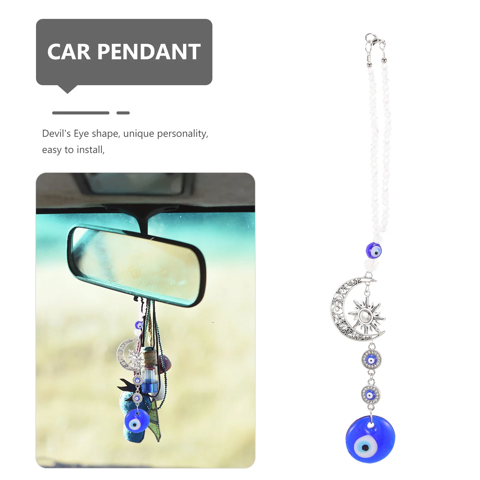 

Evil Eye Charm Hanging Ornament Rear View Mirror Car Accessory Elegant Crystal Alloy Interior Decor Evil Eye Car Accessories
