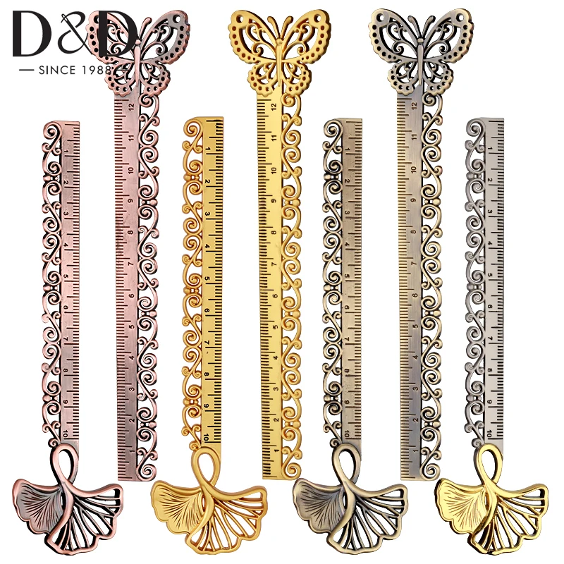 

1Pcs Vintage Metal Straight Ruler Creative Ginkgo Butterfly Metal Straight Ruler Bookmark Hollow Rulers Office Accessory