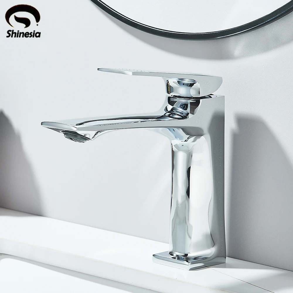 Grifo de Lavabo Moderno con Núcleo de Latón, Monomando, Montado en Cubierta, Mezclador de Agua Fría y Caliente