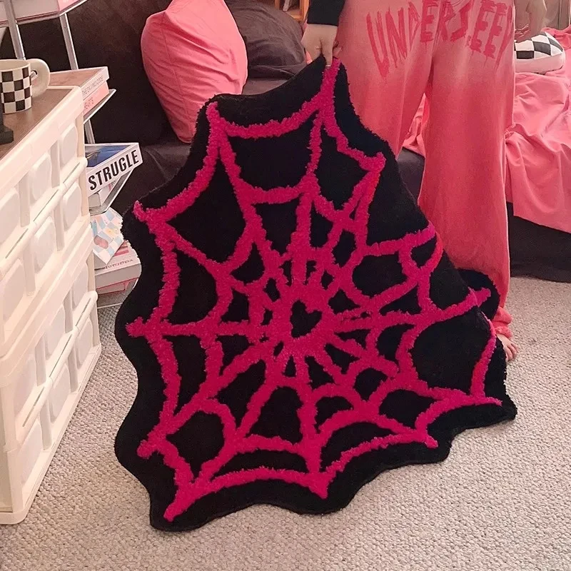 Spider Web Tufted Rug Doormat Carpet Tufted Rectangle Non-slip Bath Mat Soft Plush Fullfy Rug Home Decor Living Room Bedroom