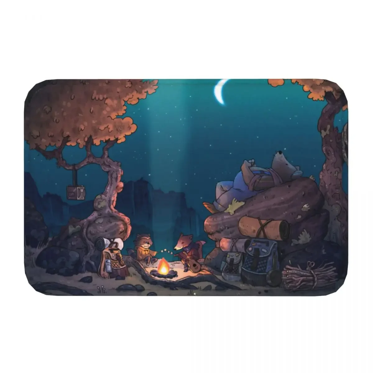 Non-slip Doormat Lof Chillhop Raccoon Night Camping Bonfire Carpet Bath Kitchen Mat Prayer Home Decorative