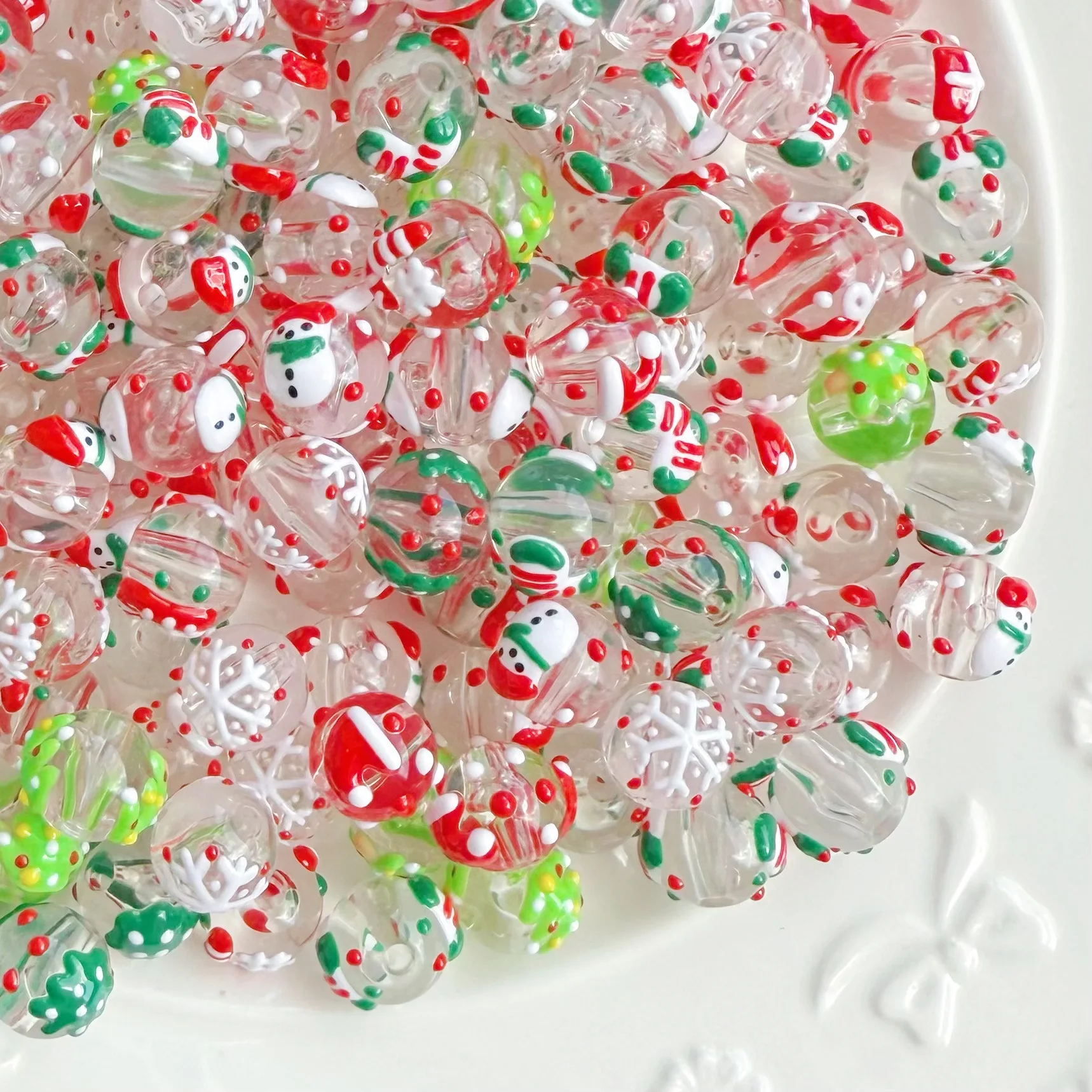 12mm Christmas transparent Acrylic Hand-drawn loose beads diy handcrafted bracelets, keychains mobile phone chains accessories
