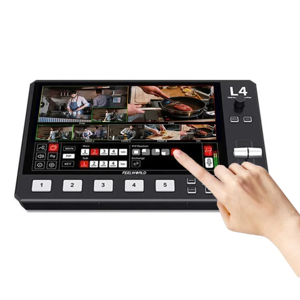 

For FEELWORLD L4 10.1 Inch Camera Video Mixer Switcher Touch Screen Video Switcher Multi Monitor for Filmmakers Photographers