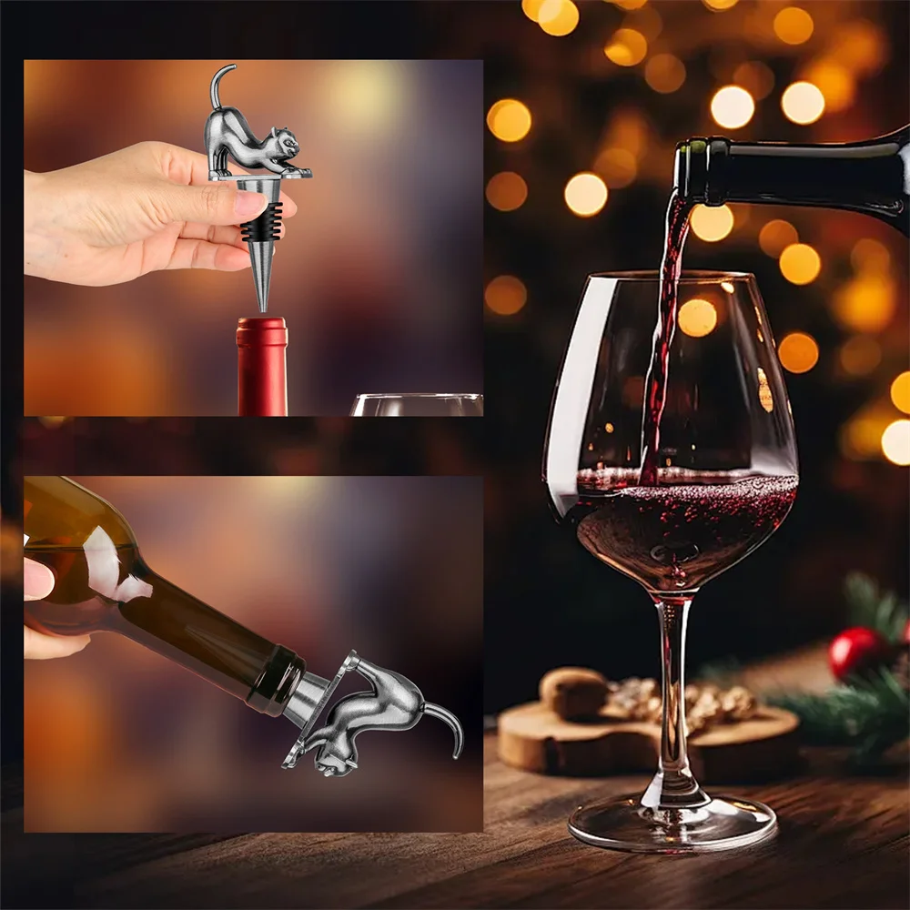 Cute Cat Wine Bottle Stopper Bronze/Grey Black Metal Decorative Wine Gift Home Bar Tools Champagne Red Wine Stoppers