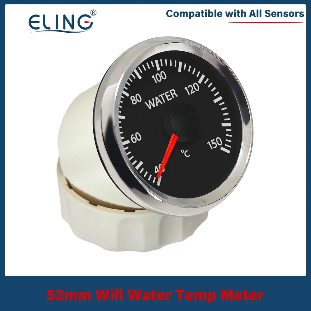 ELING Waterproof 52mm 40-150℃ Water Temp Gauge WiFi Gauge Compatible with All Types or Ranges Ohm Signal Sensor DC12V24V for Car