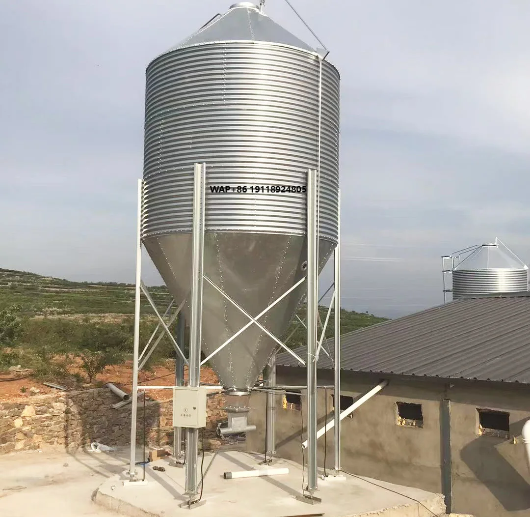 Feeding Tower 10-50 Tons Feed Storage Bin for Pig Farm and Chicken Farm Galvanized Sheet Material Tower Automation Feed Line