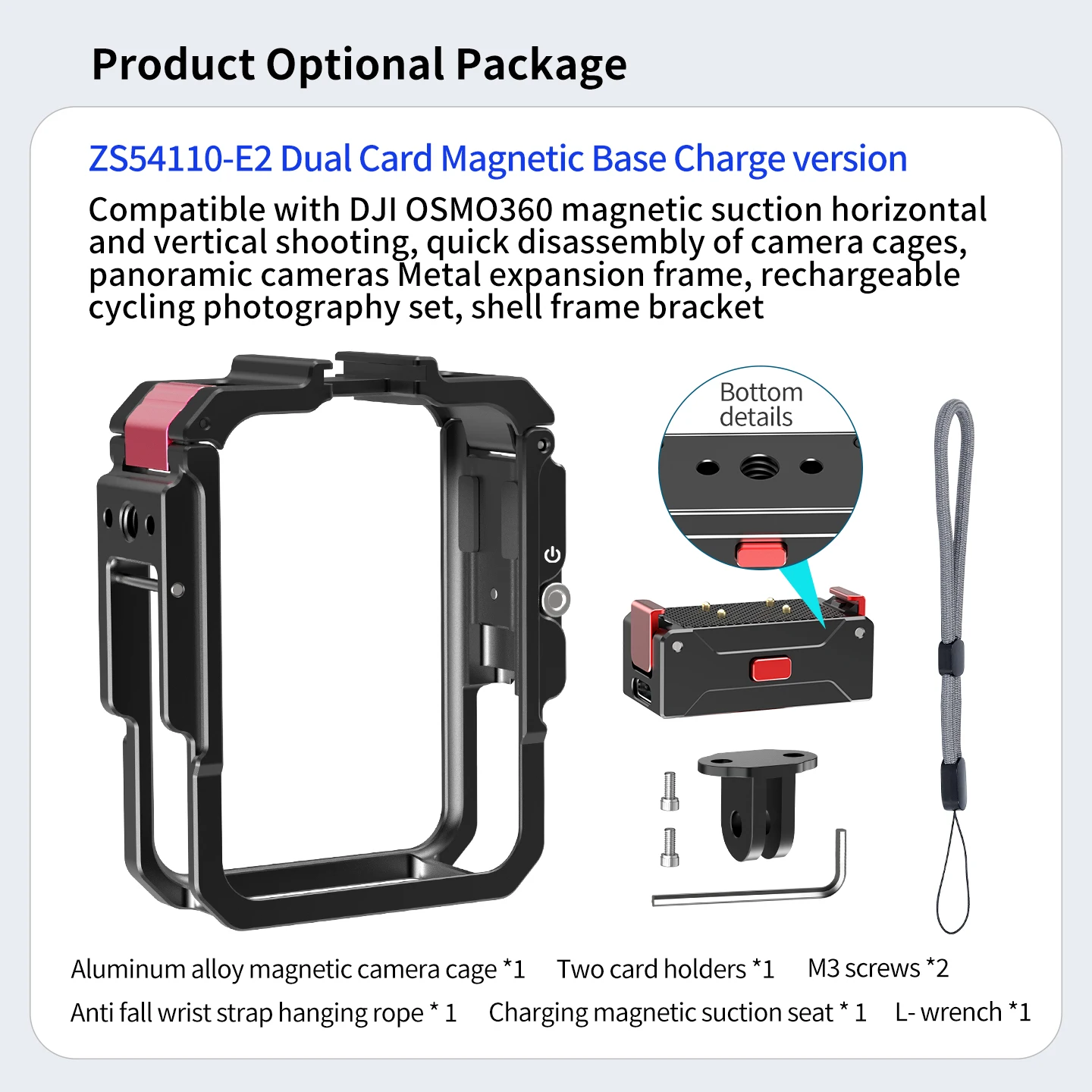 Schutzhülle Kamerakäfig-Set für DJI OSMO 360, Zubehör, Rahmen aus Aluminiumlegierung, 1/4 ARRI Cold Shoe Adapter Shell – Detail 23
