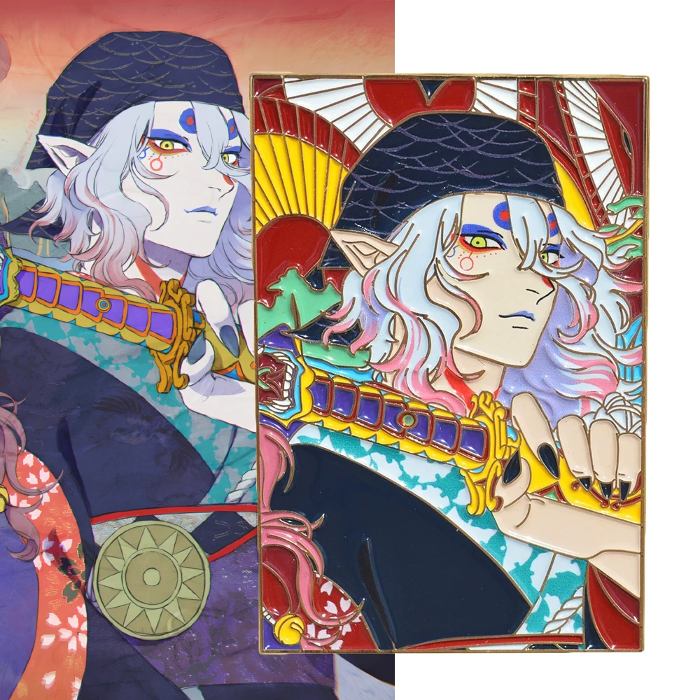 

Anime Mononoke Cosplay Brooch Cartoon Character Enamel Metal Badge Costume Rectangle Corsage Pins Jewelry Backpack Accessories